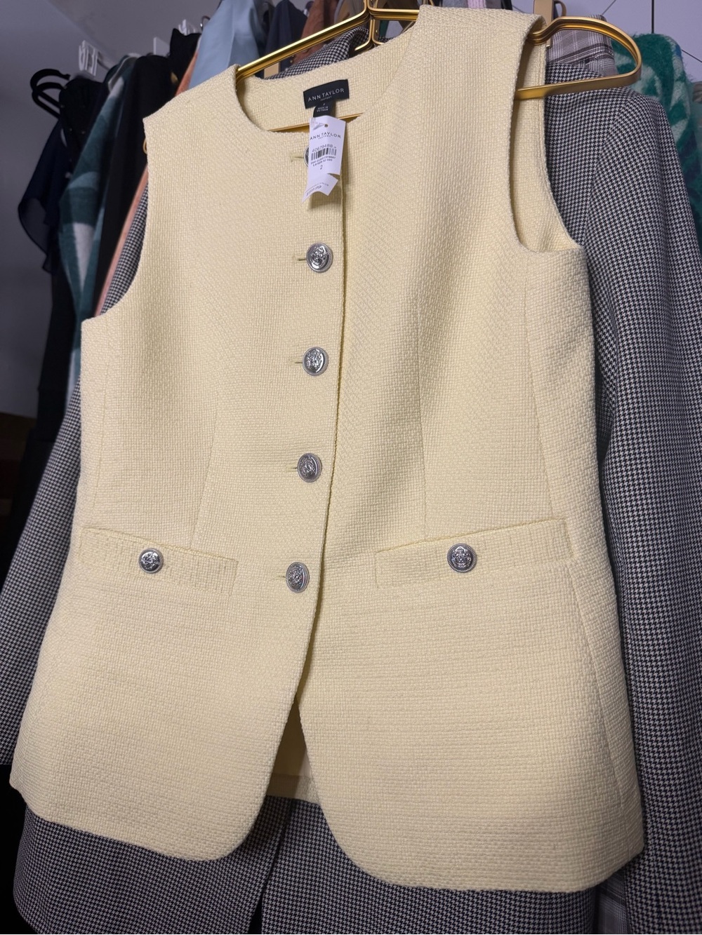 NWT ANN TAYLOR CUTAWAY TWEED VEST IN YELLOW